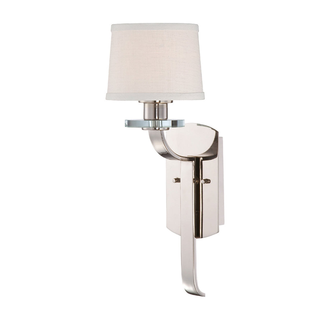 Sleek wall light with a polished chrome finish and a delicate cream fabric shade.