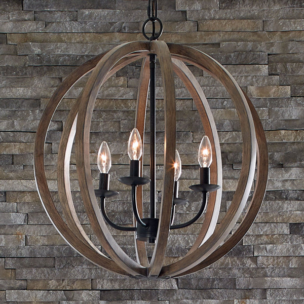 Allier 4 Light Single Pendant in Weathered Oak Wood