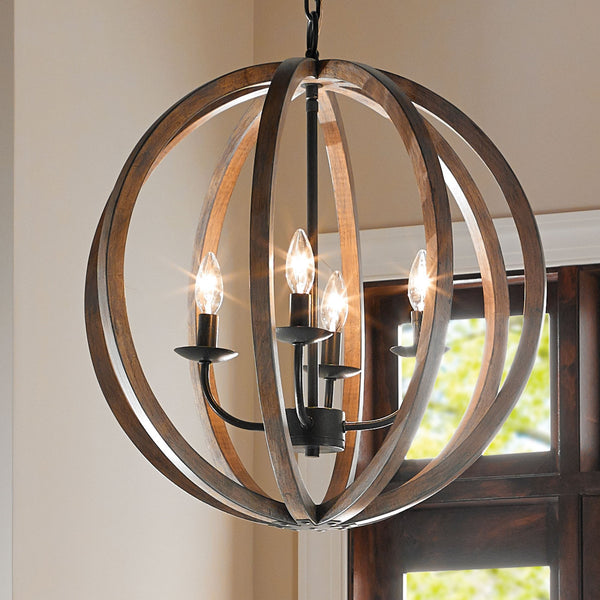 Allier 4 Light Single Pendant in Weathered Oak Wood