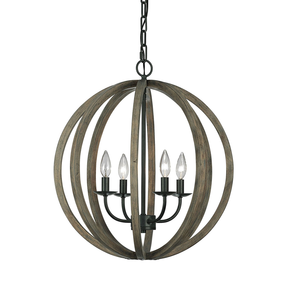 Allier 4 Light Single Pendant in Weathered Oak Wood