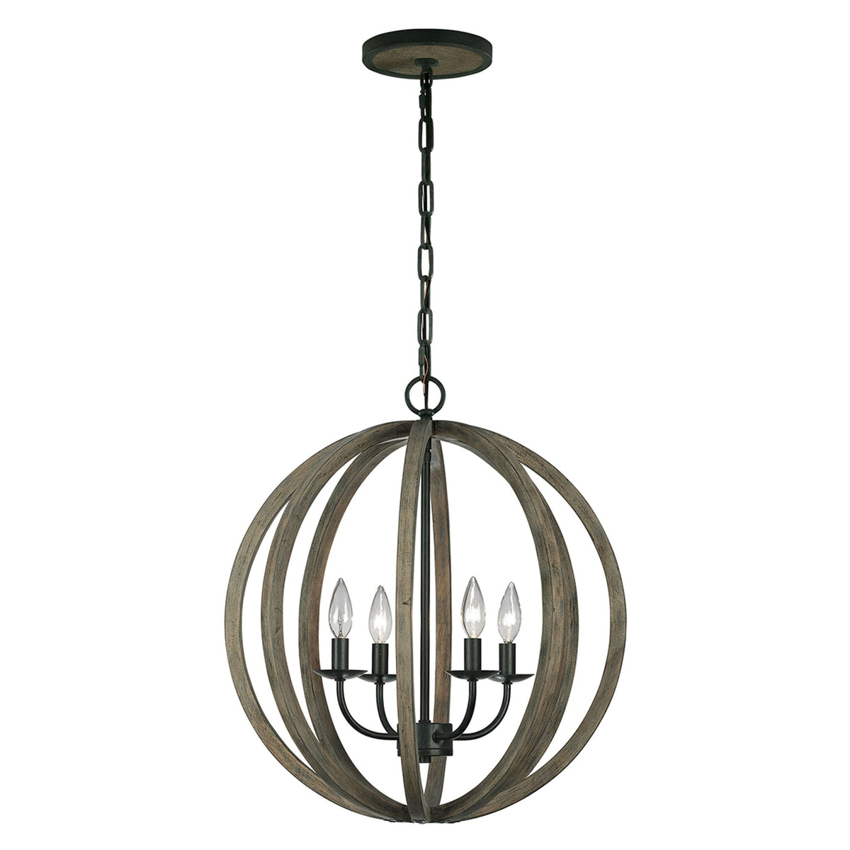 Allier 4 Light Single Pendant in Weathered Oak Wood
