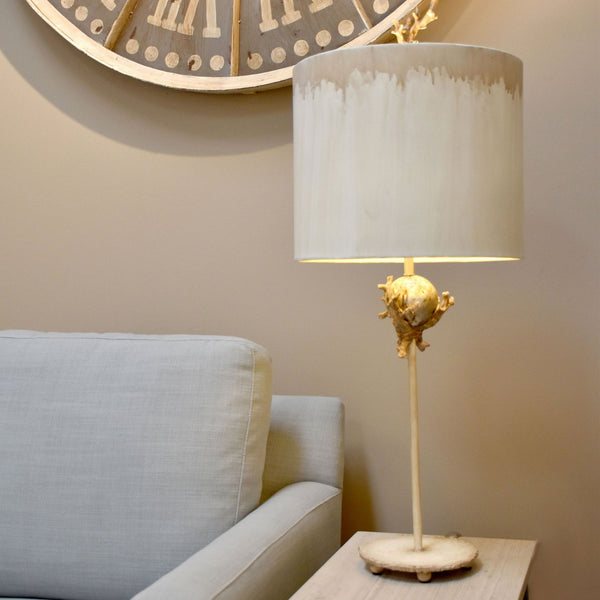 Trellis Table Lamp Hand Painted in Putty Patina & Silver Leaf