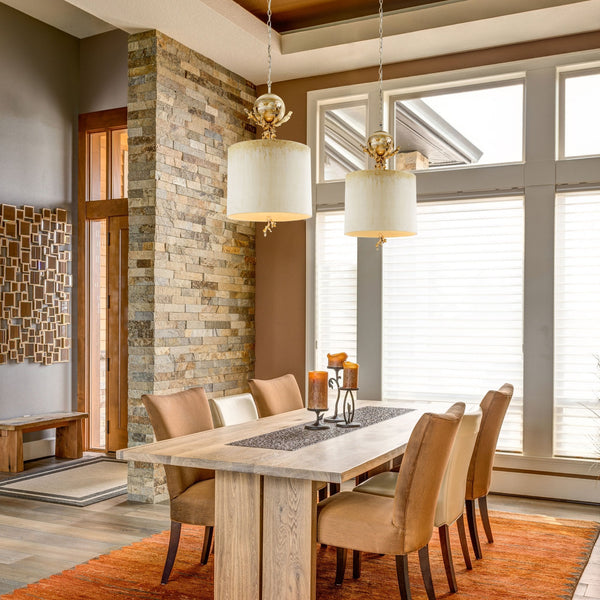 Trellis Pendant Light Hand Painted in Putty Patina & Silver Leaf