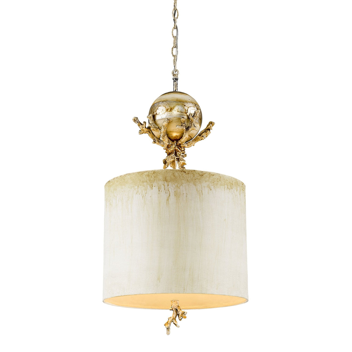 Trellis Pendant Light Hand Painted in Putty Patina & Silver Leaf
