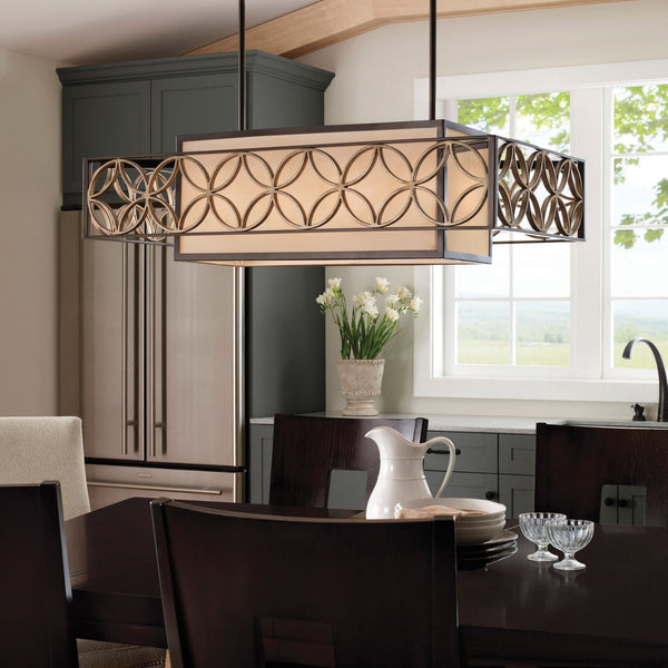 Remy Four Light Rectangular Pendant Light in Bronze and Gold