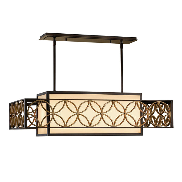 Remy Four Light Rectangular Pendant Light in Bronze and Gold