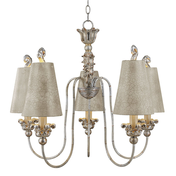 Remi Five Light Chandelier in Silver & Cream