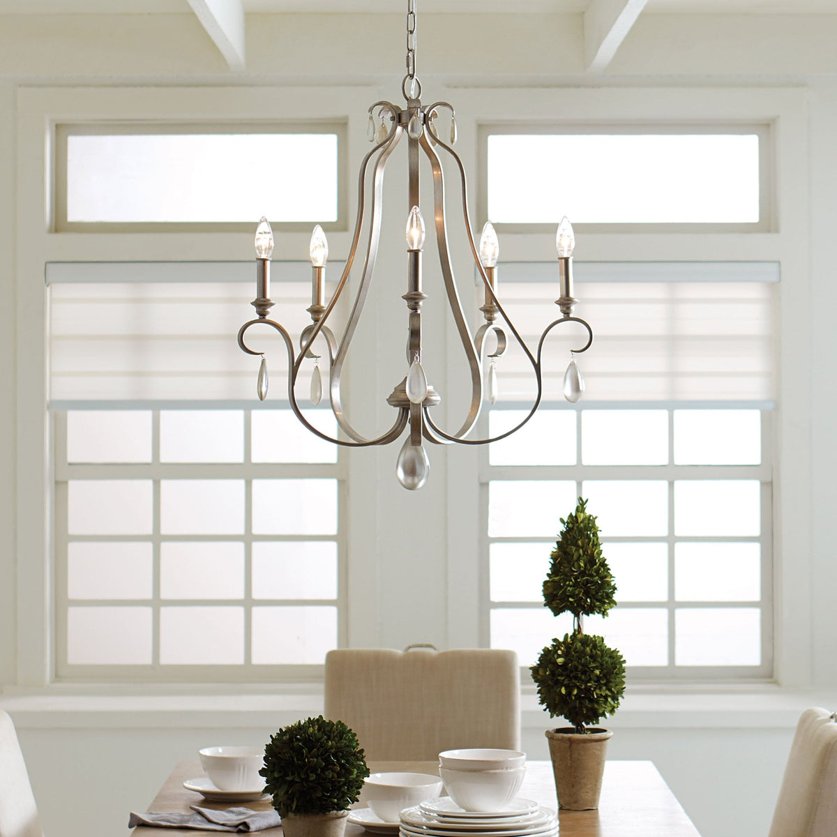 DeWitt Five Light Chandelier in Sunrise Silver