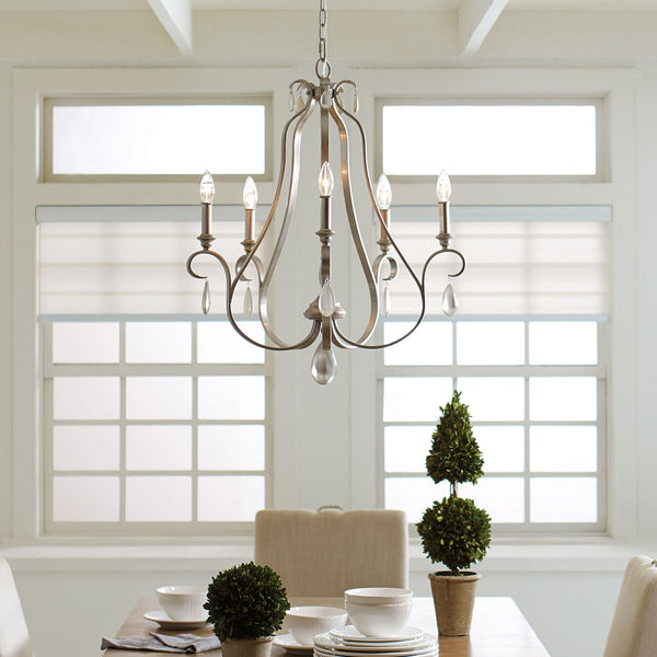 DeWitt Five Light Chandelier in Sunrise Silver