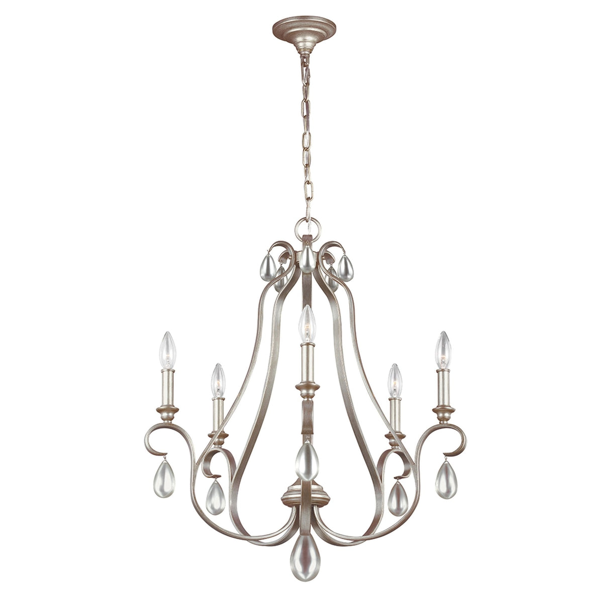 DeWitt Five Light Chandelier in Sunrise Silver