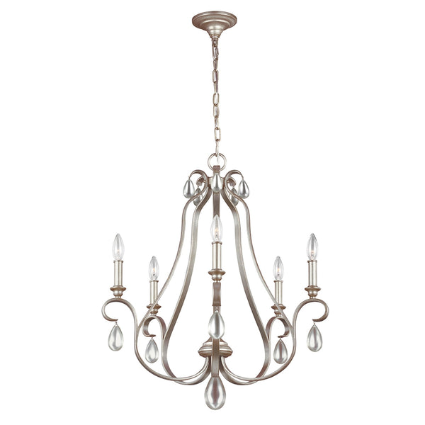 DeWitt Five Light Chandelier in Sunrise Silver
