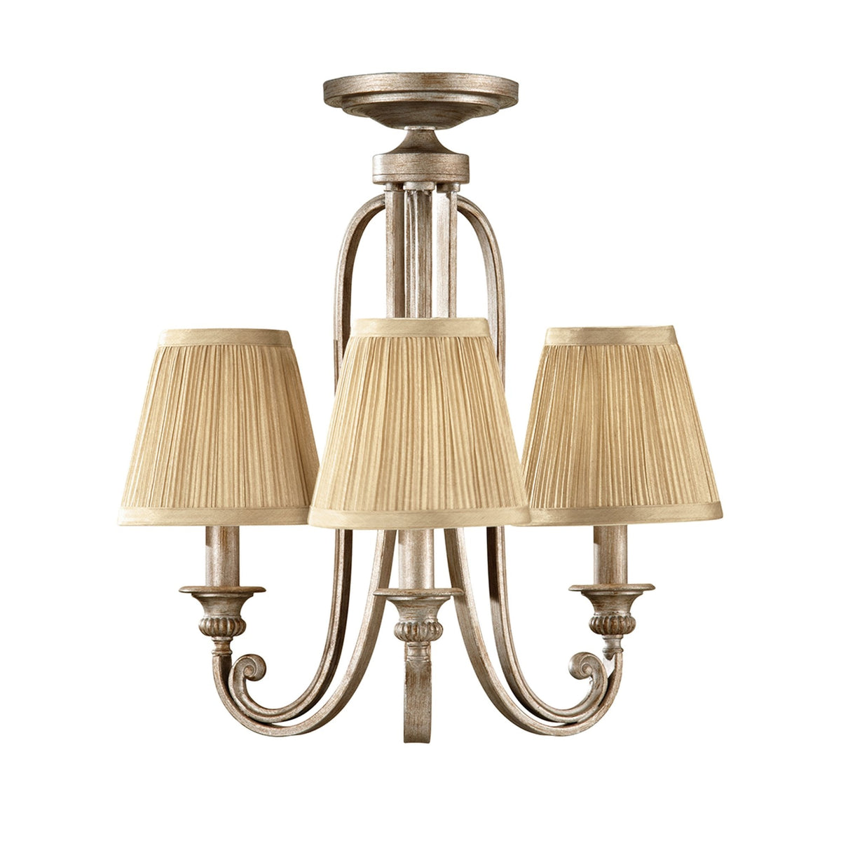 Abbey Three Light Chandelier or Semi Flush In Silver Sand