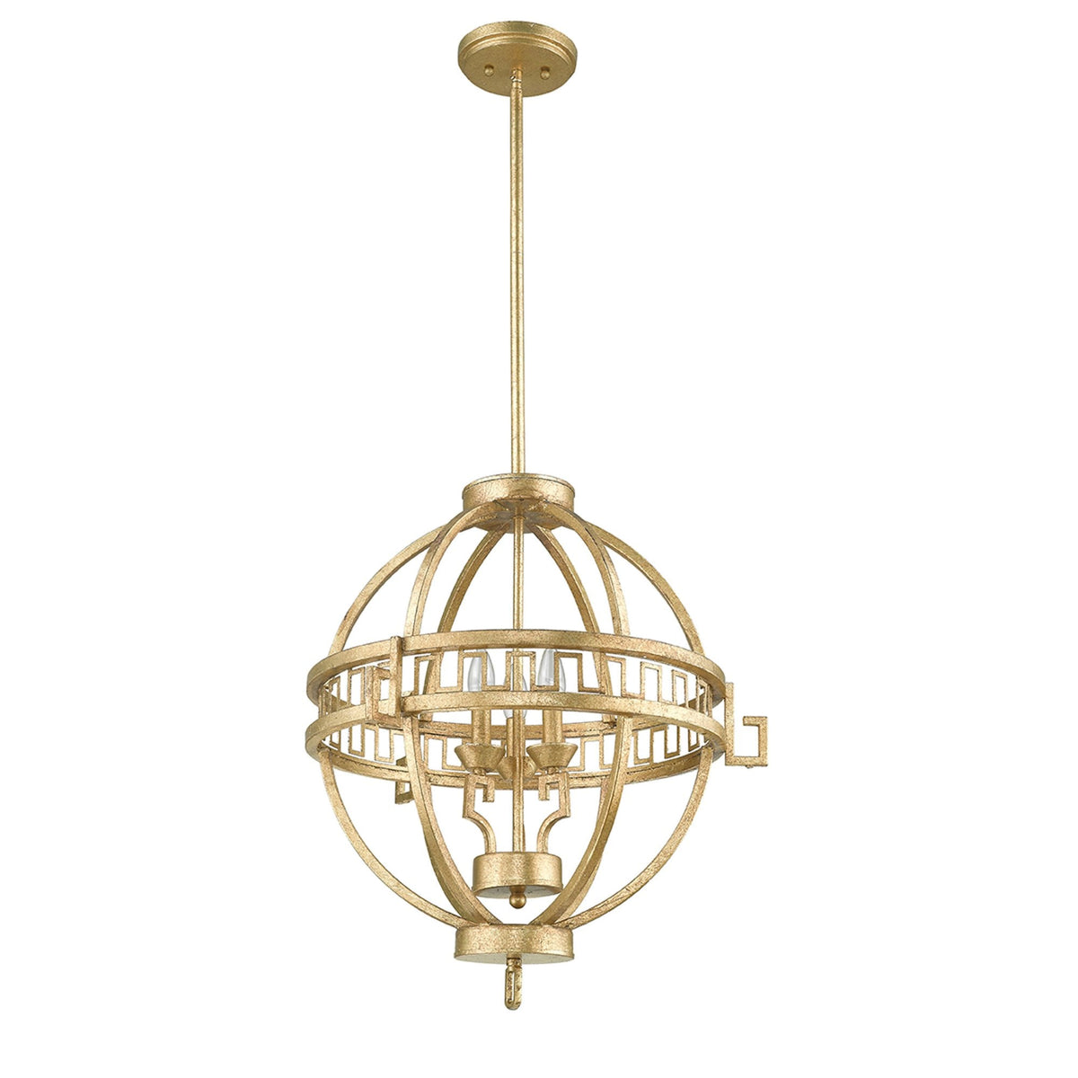 Lemuria Three Light Globe Pendant in Distressed Gold