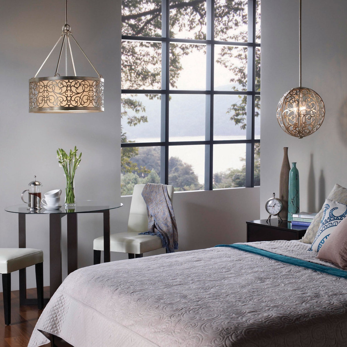 Arabesque Chandelier in a Silver Leaf Patina