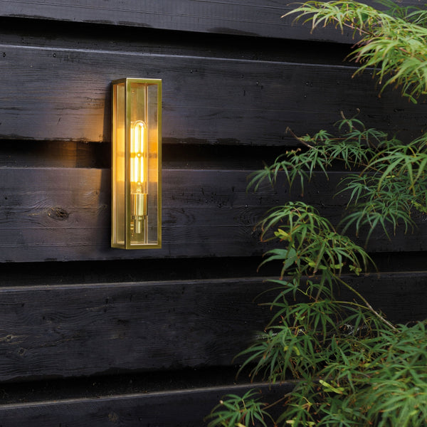 Harvard 350 Exterior IP44 Wall Light in Natural Brass