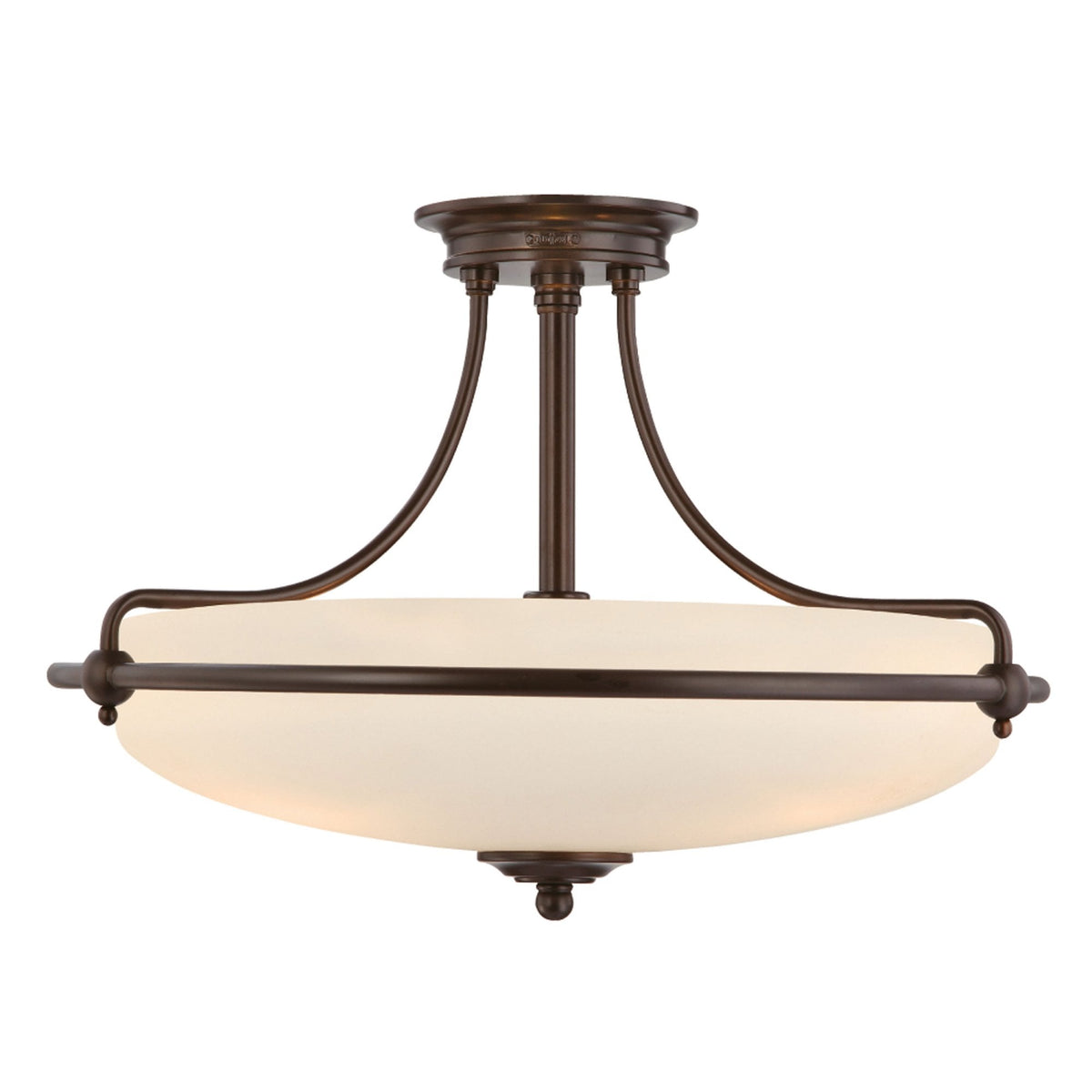 A close-up view of the whole semi-flush ceiling light.
