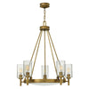 Collier Five Light Chandelier in Heritage Brass with Clear Seeded Glass Shades
