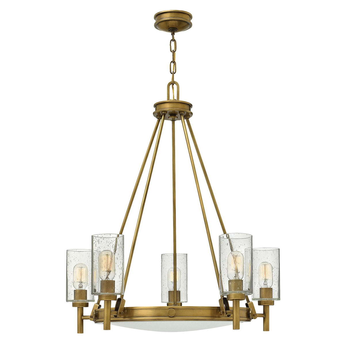 Collier Five Light Chandelier in Heritage Brass with Clear Seeded Glass Shades