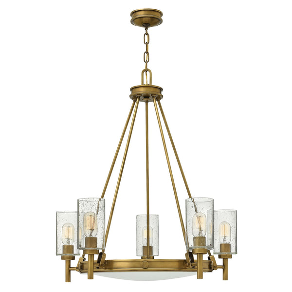 Collier Five Light Chandelier in Heritage Brass with Clear Seeded Glass Shades