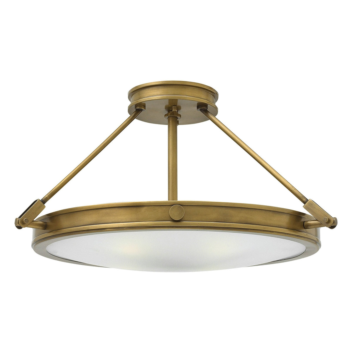 Collier Medium Semi-Flush Ceiling Light in Heritage Brass with Opal Glass Diffuser