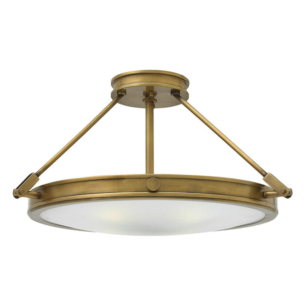 Collier Medium Semi-Flush Ceiling Light in Heritage Brass with Opal Glass Diffuser