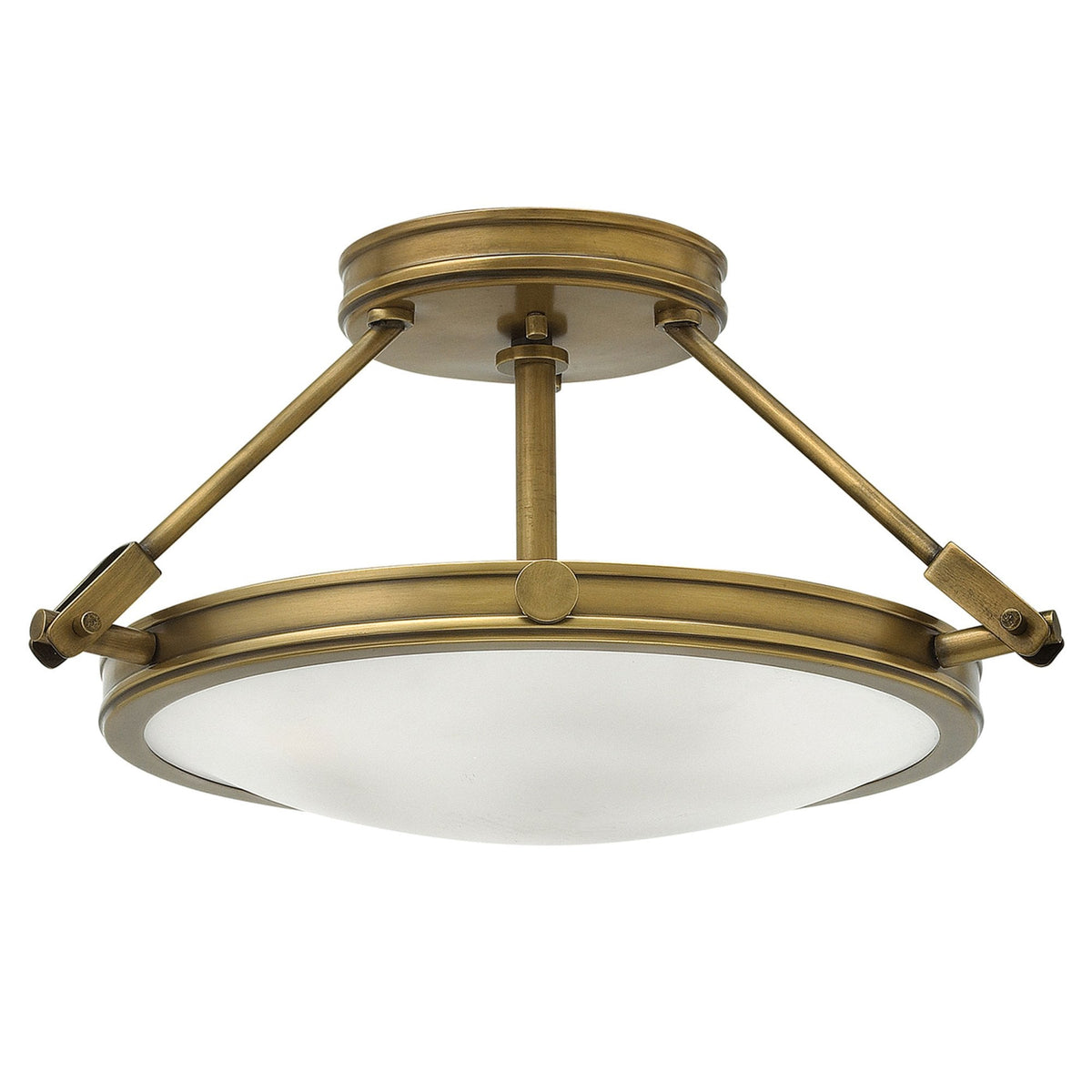 Collier Small Semi-Flush Ceiling Light in Heritage Brass with Opal Glass Diffuser
