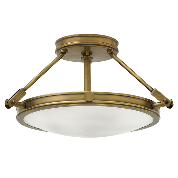 Collier Small Semi-Flush Ceiling Light in Heritage Brass with Opal Glass Diffuser