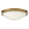 Collier Medium Flush Ceiling Light in Heritage Brass with Opal Glass Diffuser