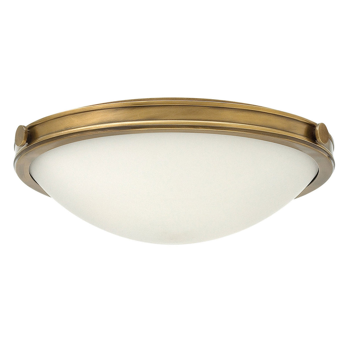 Collier Medium Flush Ceiling Light in Heritage Brass with Opal Glass Diffuser