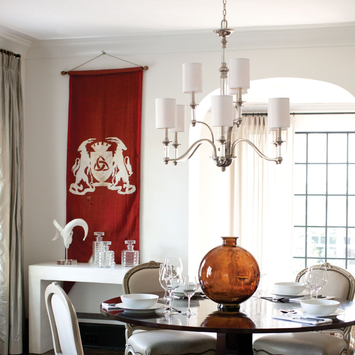 Sussex Nine Light Chandelier in Brushed Nickel