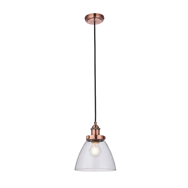 Hansen Single Pendant in Copper with Clear Glass Shade