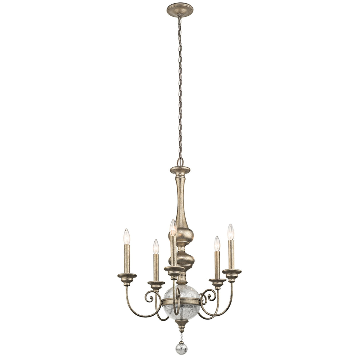 Rosalie Five Light Chandelier in Sterling Gold