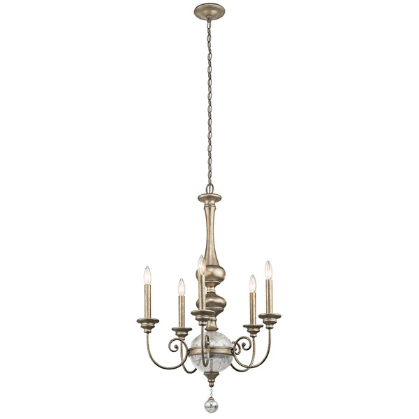 Rosalie Five Light Chandelier in Sterling Gold
