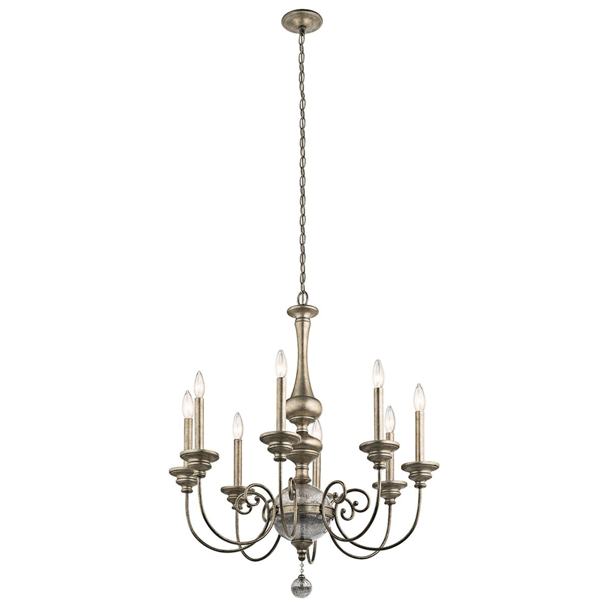 Rosalie Eight Light Chandelier in Sterling Gold