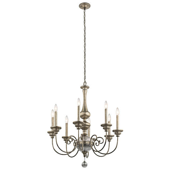 Rosalie Eight Light Chandelier in Sterling Gold