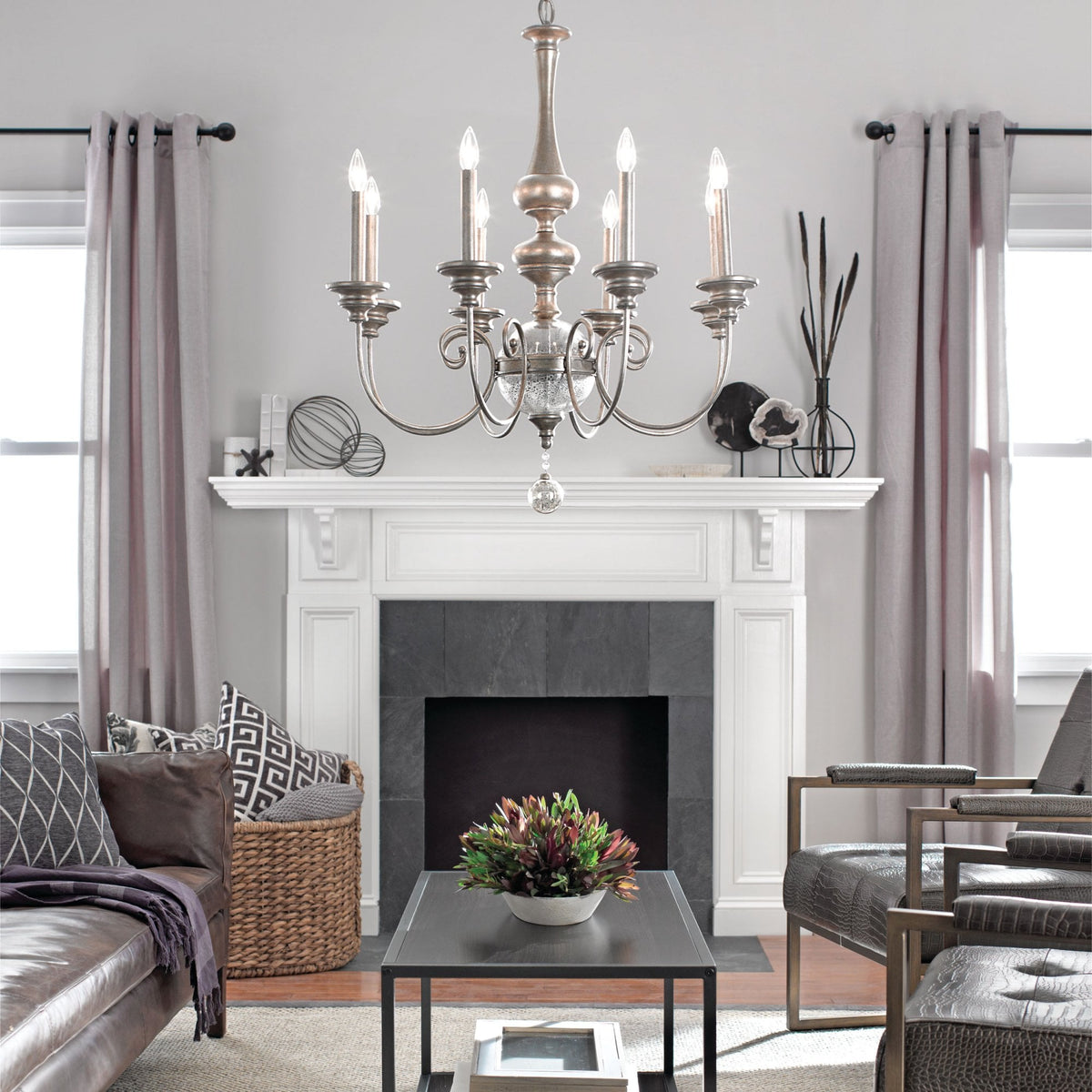 Rosalie Eight Light Chandelier in Sterling Gold