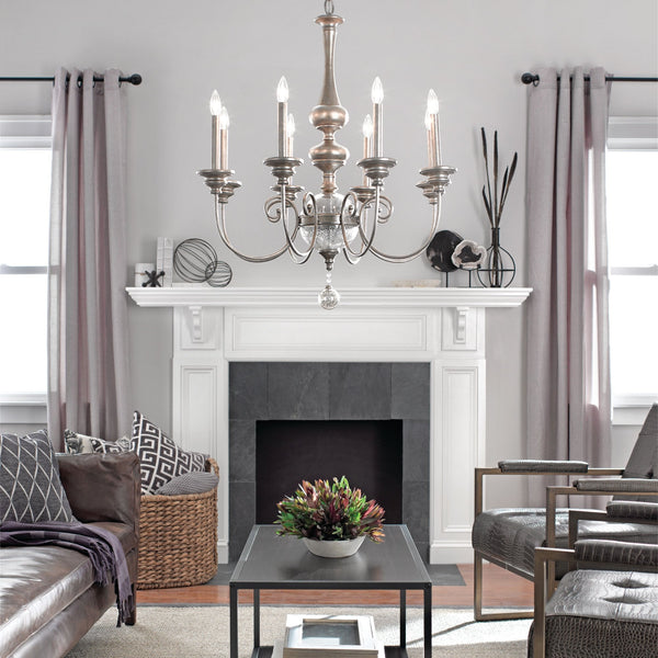Rosalie Eight Light Chandelier in Sterling Gold