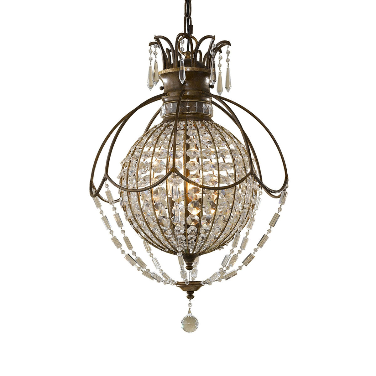 Bellini Three Light Chandelier with Antique Quartz Crystals