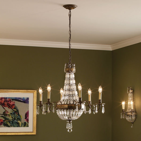 Bellini Six Light Chandelier with Antique Quartz Crystals
