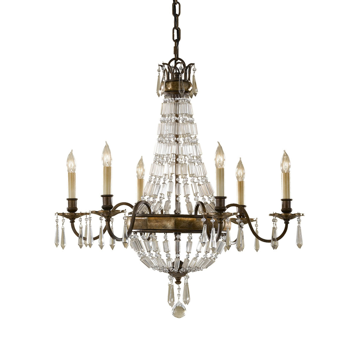 Bellini Six Light Chandelier with Antique Quartz Crystals