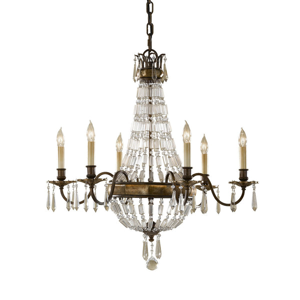 Bellini Six Light Chandelier with Antique Quartz Crystals