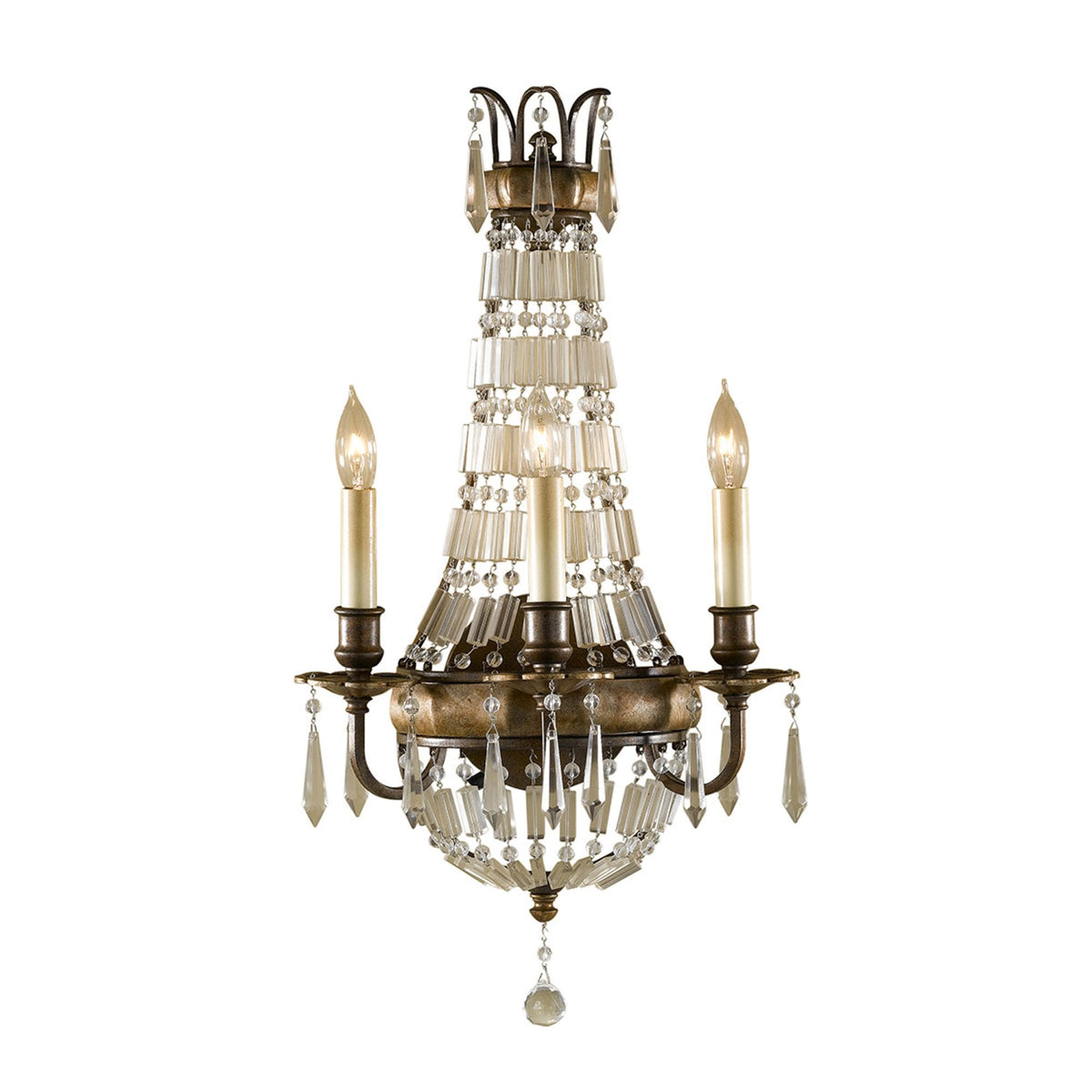 Bellini Three Light Wall Light with Antique Quartz Crystals