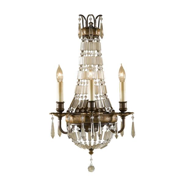 Bellini Three Light Wall Light with Antique Quartz Crystals