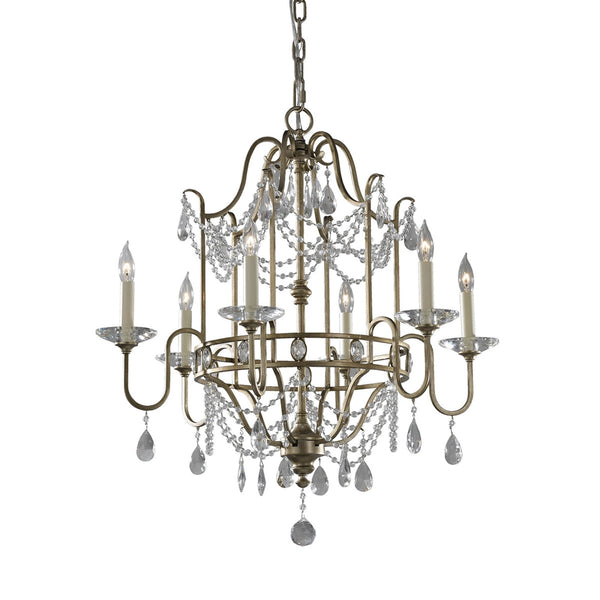Gianna Six Light Chandelier in Hand Painted Gilded Silver