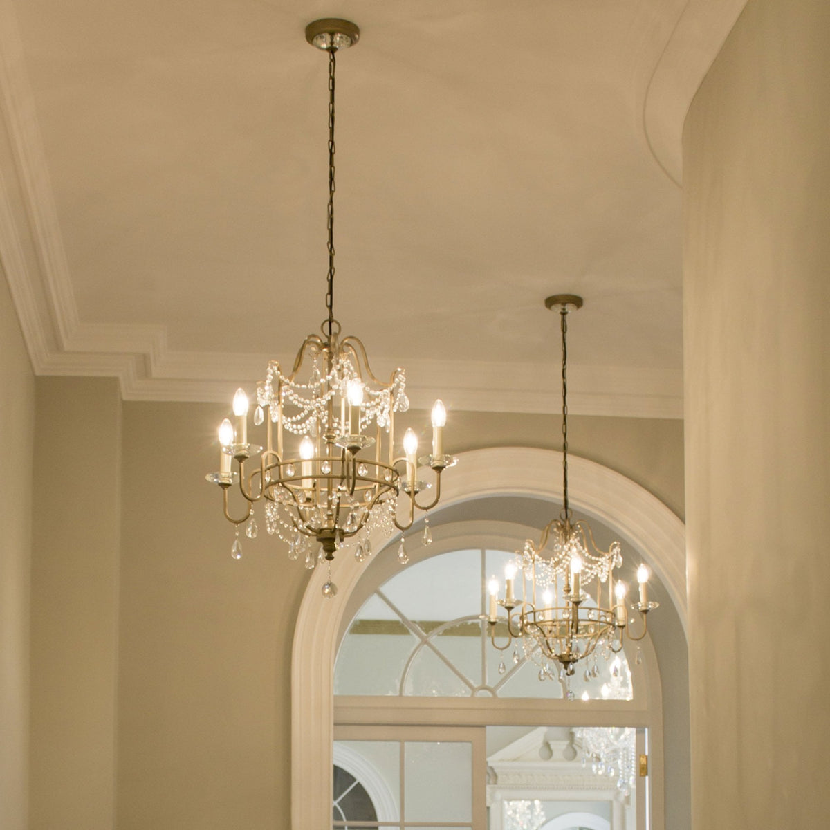 Gianna Six Light Chandelier in Hand Painted Gilded Silver