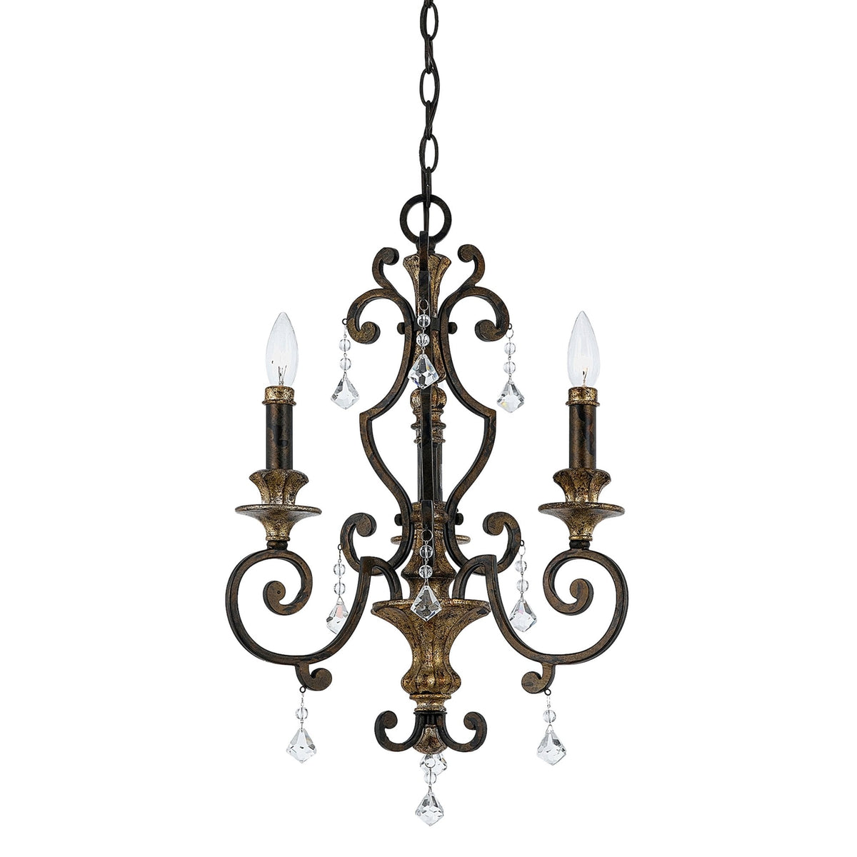 Marquette Three Light Chandelier in Bronze with Gold Highlights