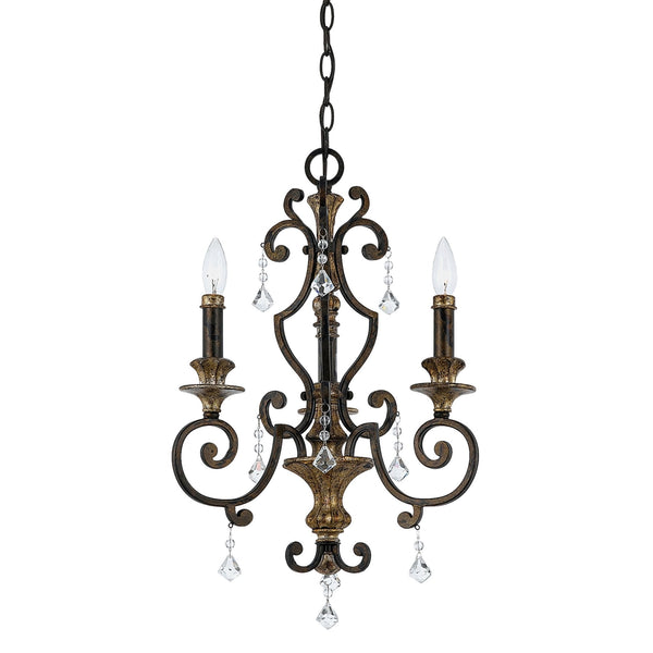 Marquette Three Light Chandelier in Bronze with Gold Highlights