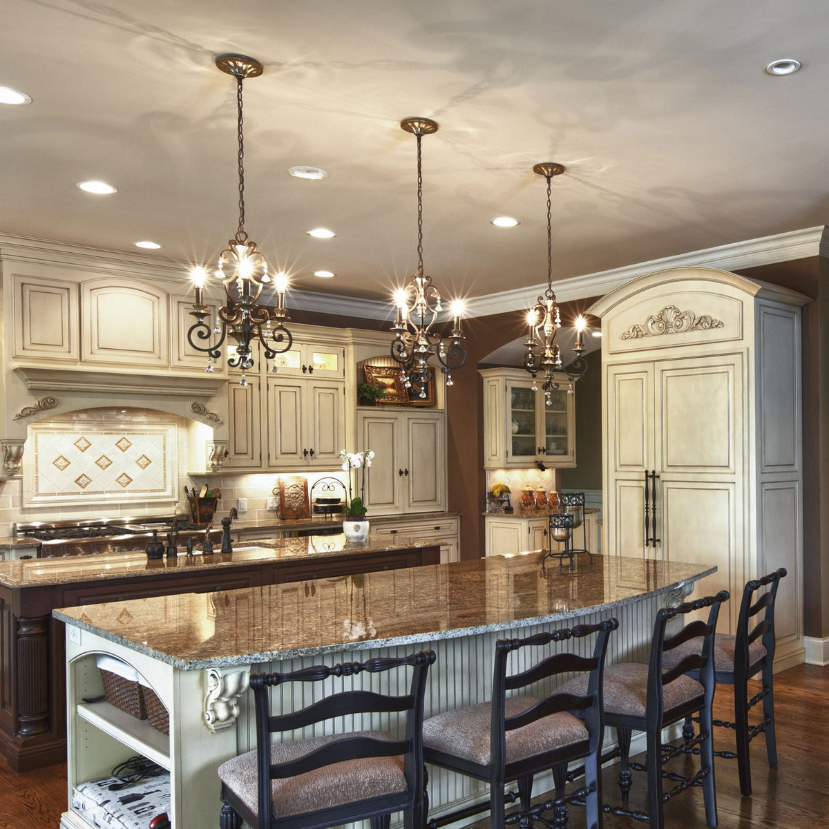 Marquette Three Light Chandelier in Bronze with Gold Highlights