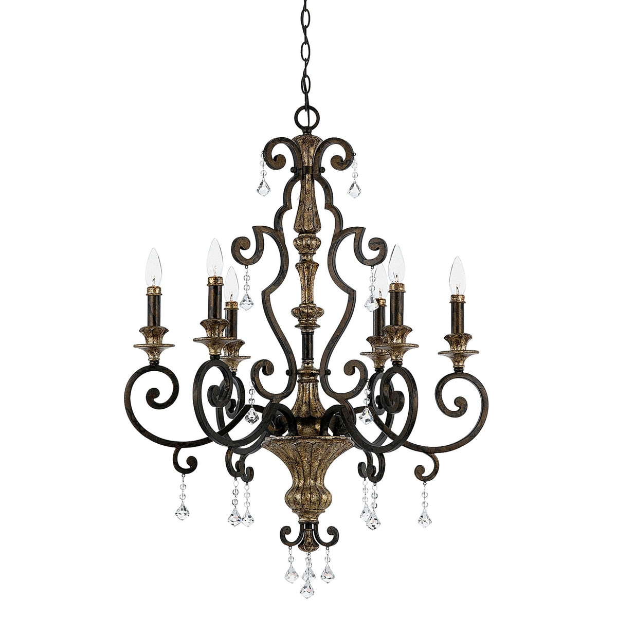 Marquette Six Light Chandelier in Bronze with Gold Highlights