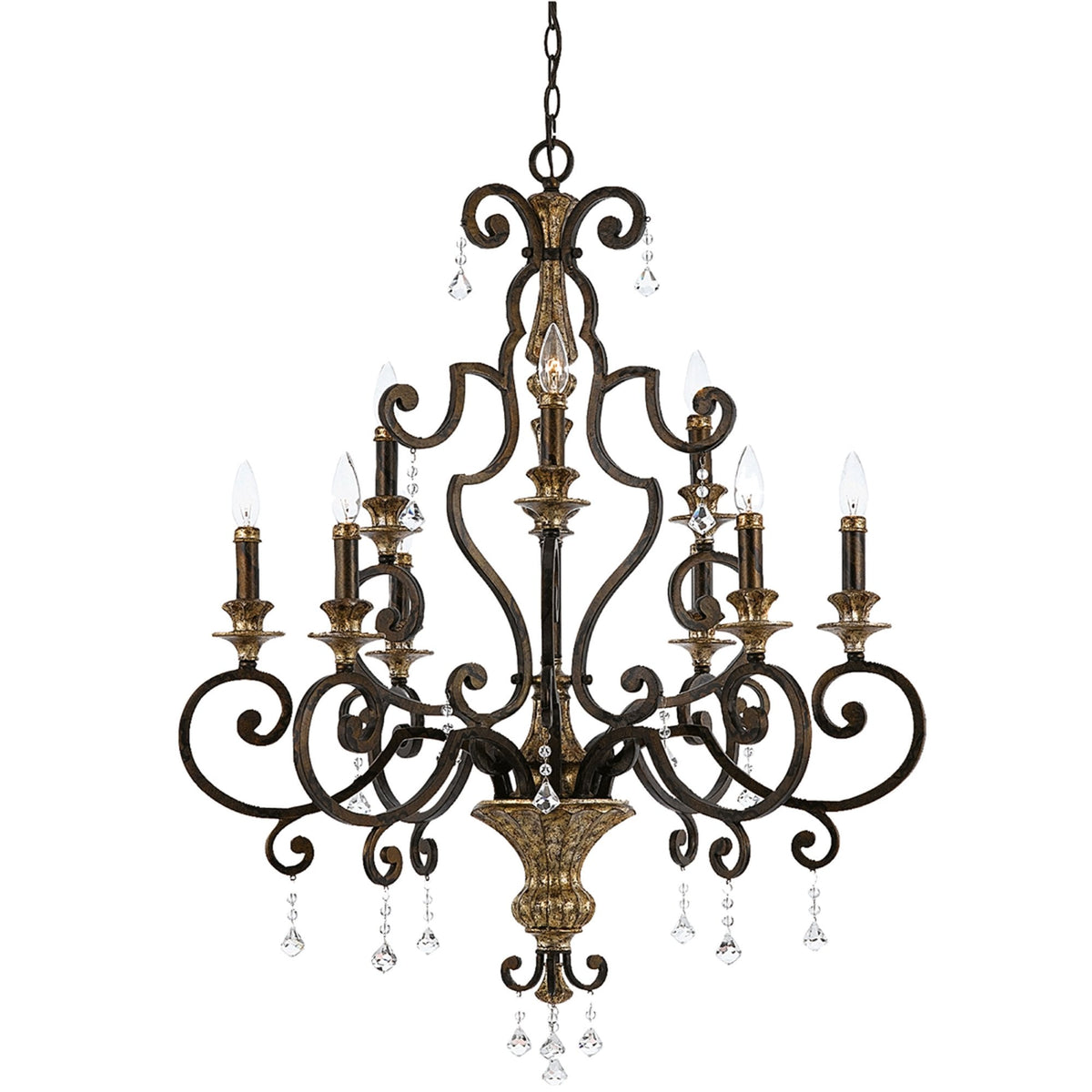 Marquette Nine Light Chandelier in Bronze with Gold Highlights